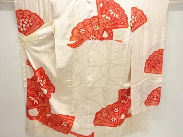 JAPANESE KIMONO / ANTIQUE SHIBORIFLOWER PATTERN FANFOR FURISODEJUBAN